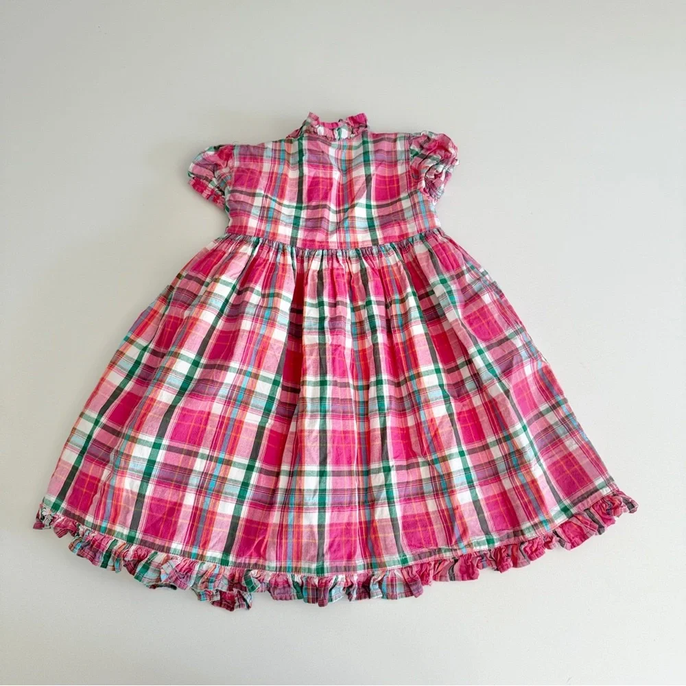 Ralph Lauren Baby Girls Casual Summer Plaid Ruffle Tie Wrap Dress Size 24M Pink
